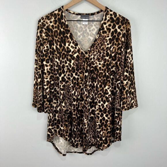 Jordan Taylor Leopard Animal Print V Neck Blouse S - Picture 1 of 7